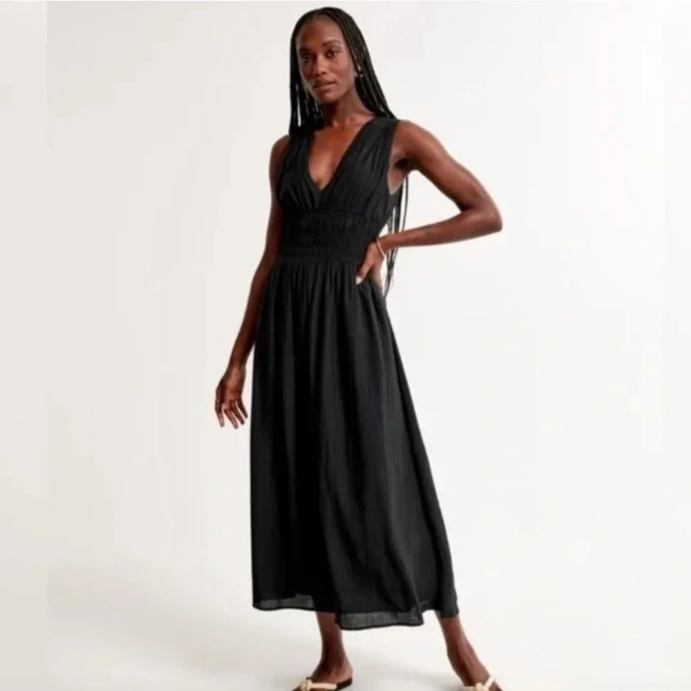 Abercrombie Crinkle Textured Smocked Waist Maxi Dress